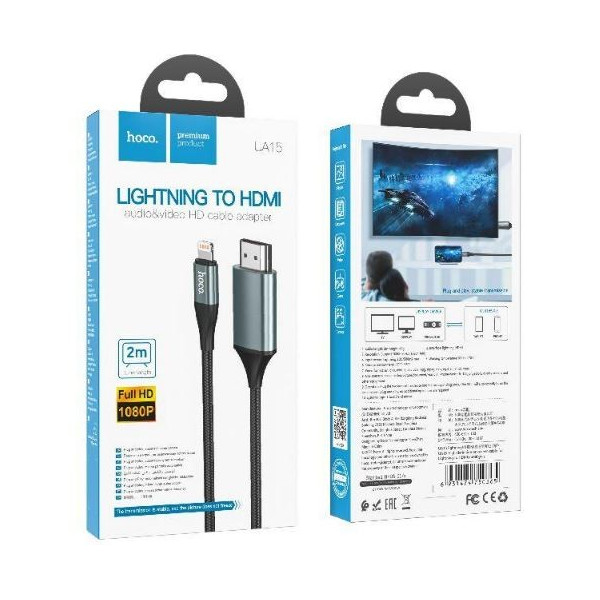 USB kabelis HOCO UA15 lightning to HDMI juodas 2M